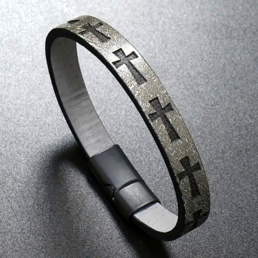 Chrome colored faux leather bracelet